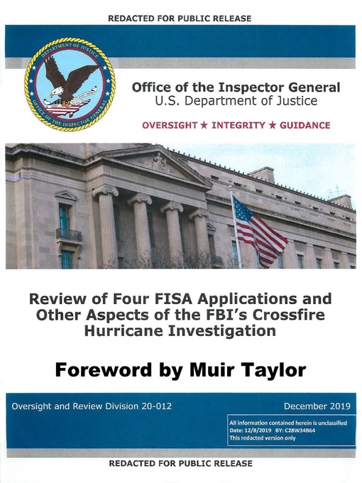 Title details for Inspector General Horowitz's Report on the Review of FISA Applications by U.S. Government - Available